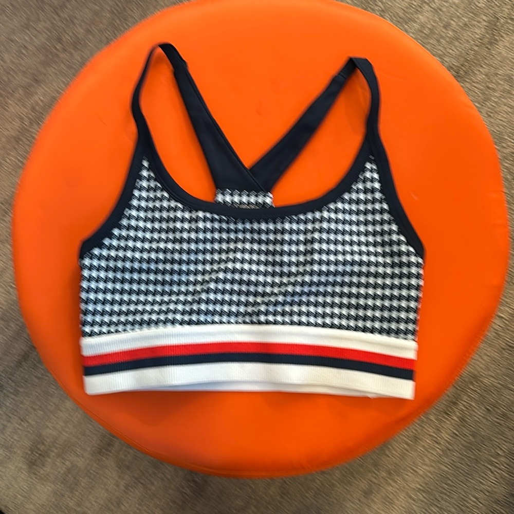 red white navy blue houndstooth SPLITS59 Angel techflex sports bra - sz small